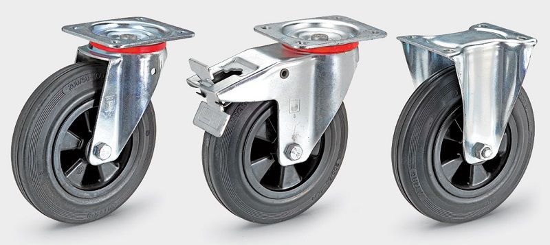 Massivgummihjul på plastfälg, ØxB 200x50 mm, länkhjul