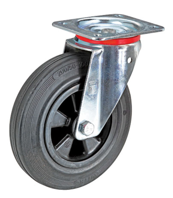 Massivgummihjul på plastfälg, ØxB 200x50 mm, länkhjul