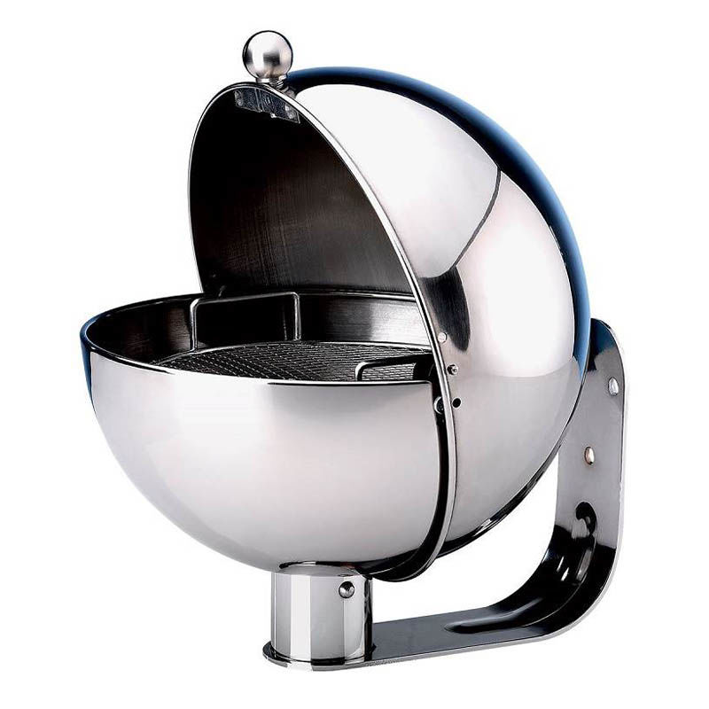 Væg-askebæger med låg af rustfrit stål, kugleformet